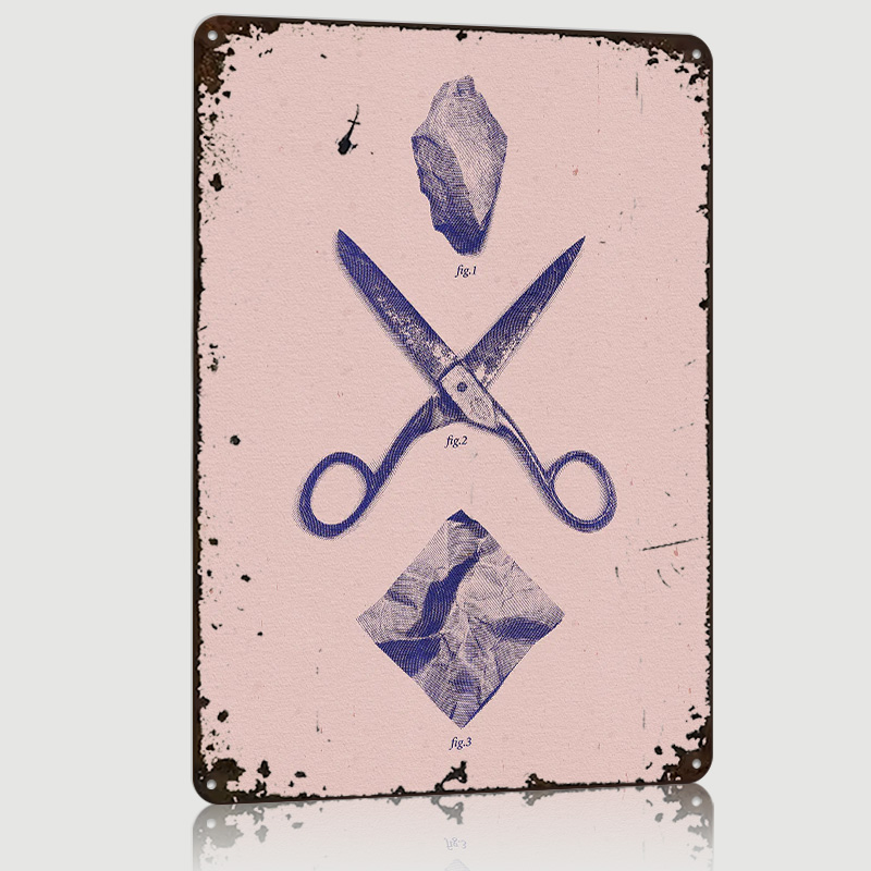 Retro Gaming Wallpaper - ROCK SCISSORS PAPER Plakat Personalizowane Metalowe