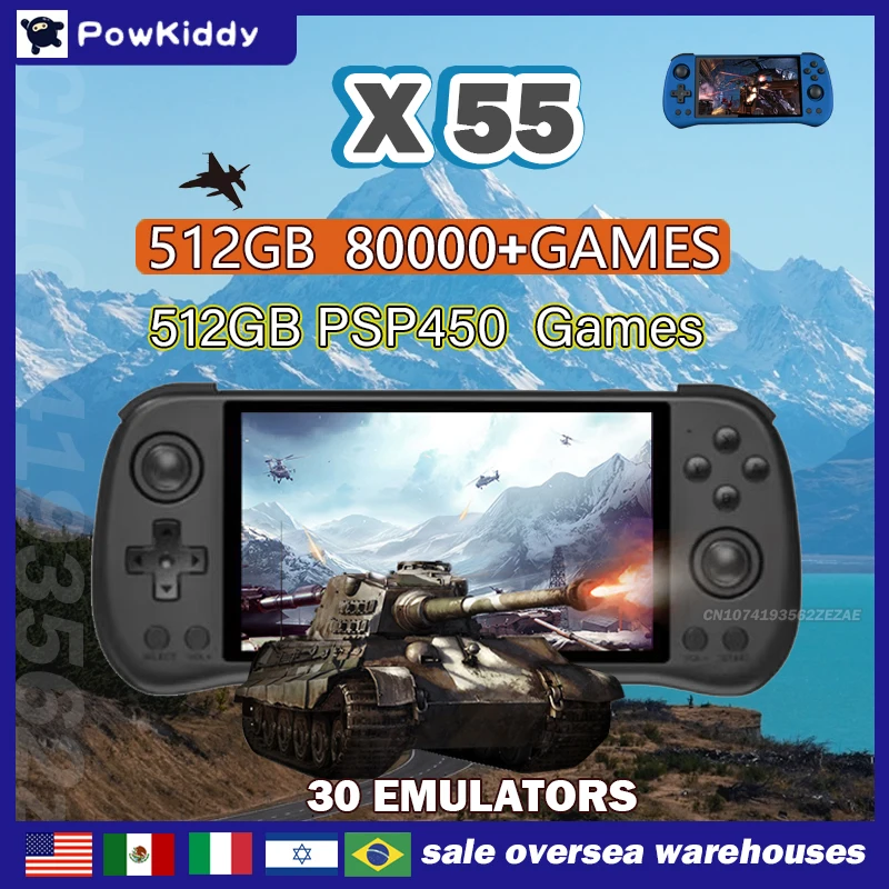 Retro Gaming Theme - 80000 gier 512G POWKIDDY X55 5,5-calowy
