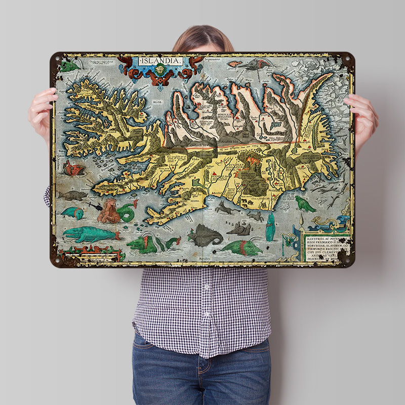 Retro Gaming Bar - Mapa Islandii Metalowy Plakat Personalizowana Dekoracja