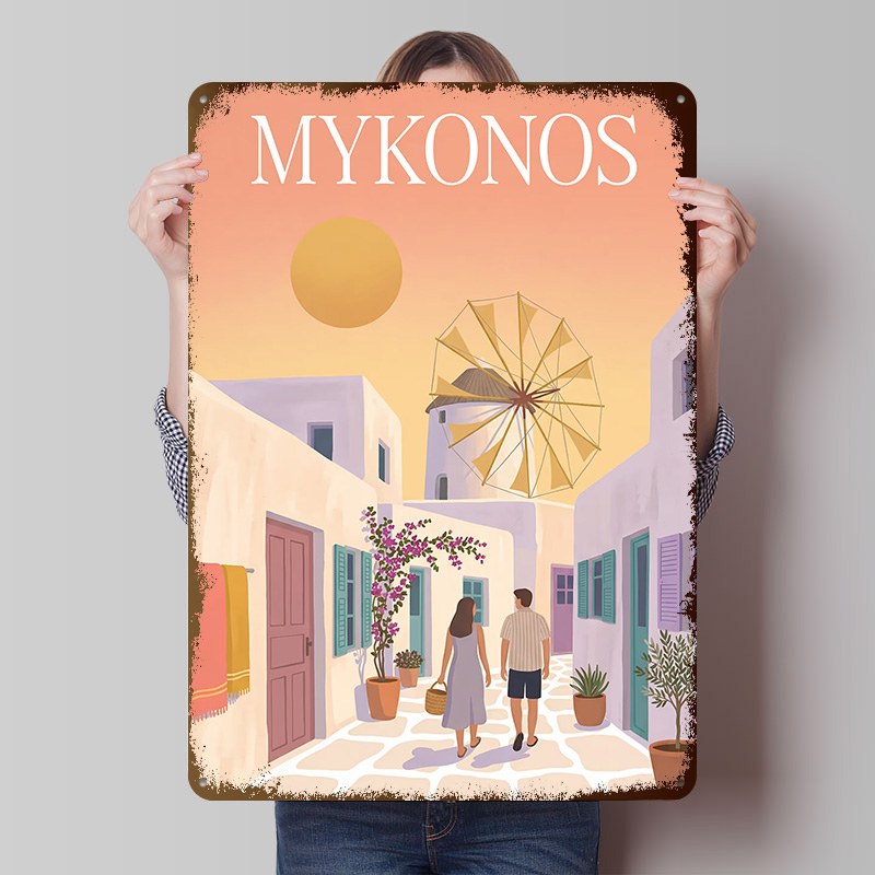 Retro Gaming Bar - Mykonos Grecja Metalowy Plakat Personalizowana Dekoracja