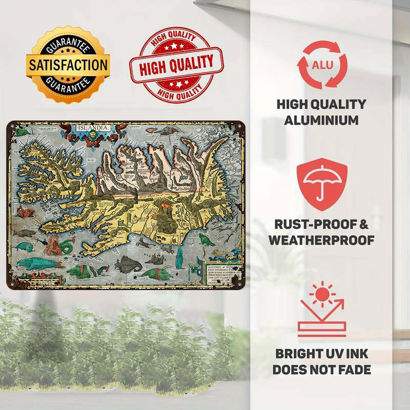 Mapa Islandii Metalowy Plakat  – Retro Gaming Bar recenzja i cena